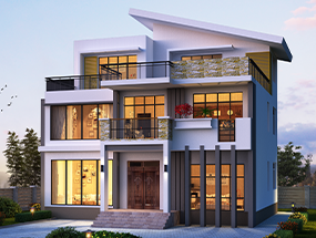 12.6×12.4米 三層現(xiàn)代別墅 占地面積：132平方 編號(hào)：202309281792